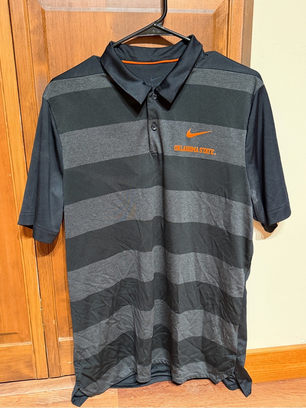 Nike Oklahoma State Men’s Black & Gray Striped Polo - Men’s Large